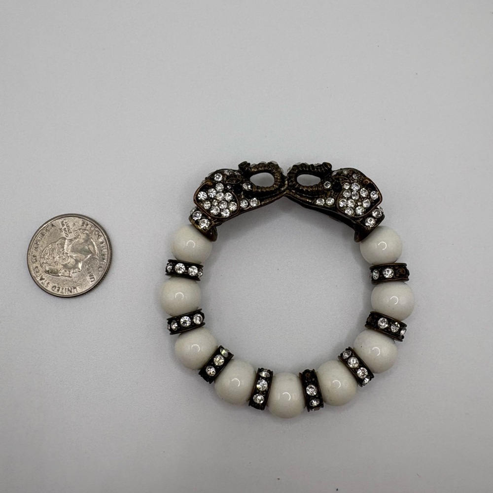 Vintage Rhinestone Elephant Head Stretch Bracelet Statement Jewelry 47g
